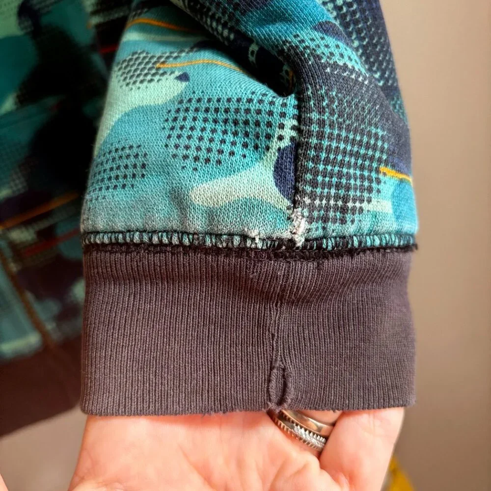 Lands' End Kids Reversible Sherpa Fleece Hoodie in Blue Graphic Camo Print